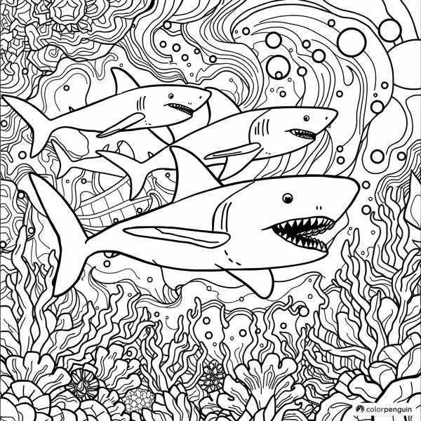 Sharks Swimming in the Ocean inspired by JAWS