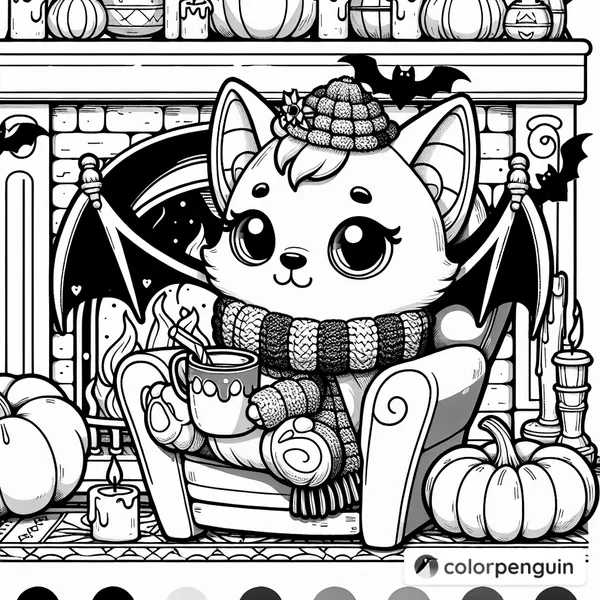 Cozy Vampire Cat by the Fireplace