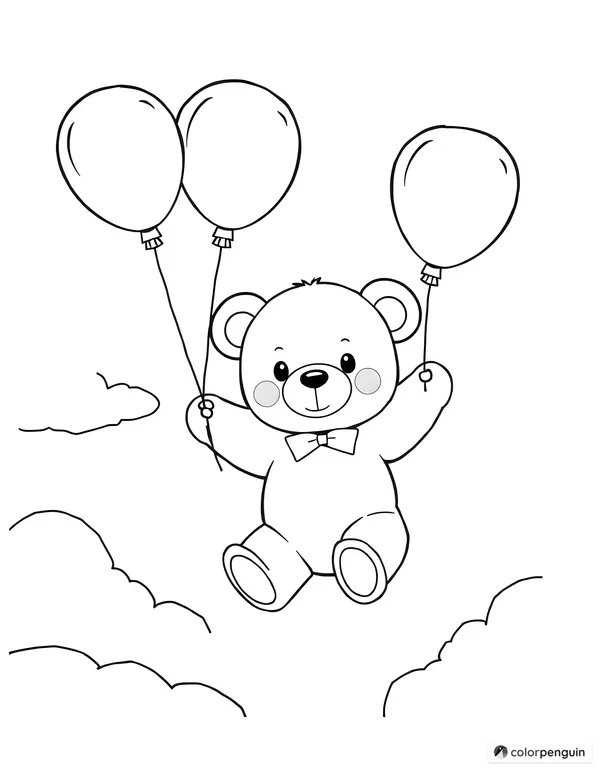 Teddy Bear Floating In Sky With Balloons