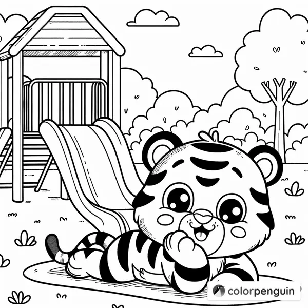 A Cute Tiger Playing at Recess