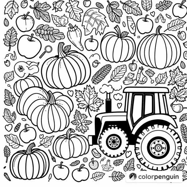 Autumn Harvest Scene Coloring Sheet