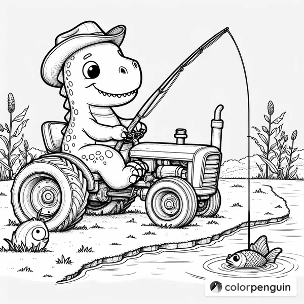 Dinosaur in a Tractor Fishing Fun