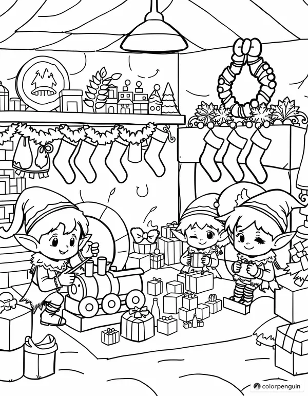 Chibi Christmas Elves in Their Workshop