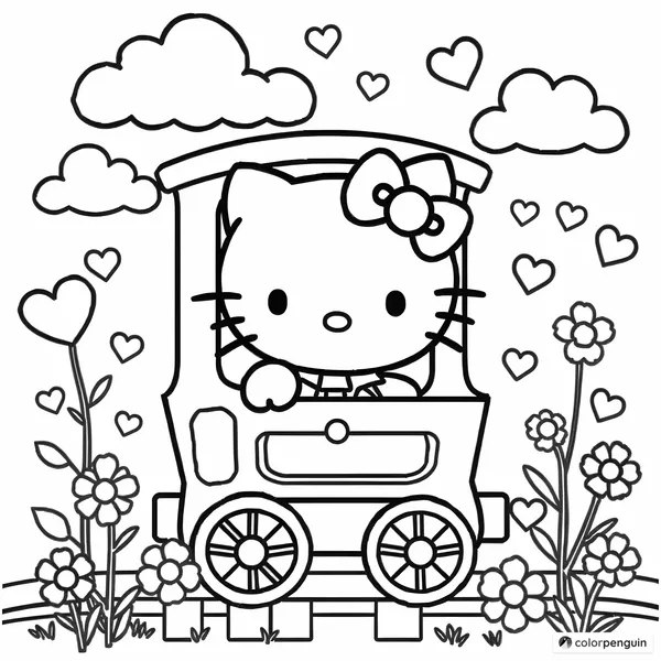 Hello Kitty on a Joyful Train Ride