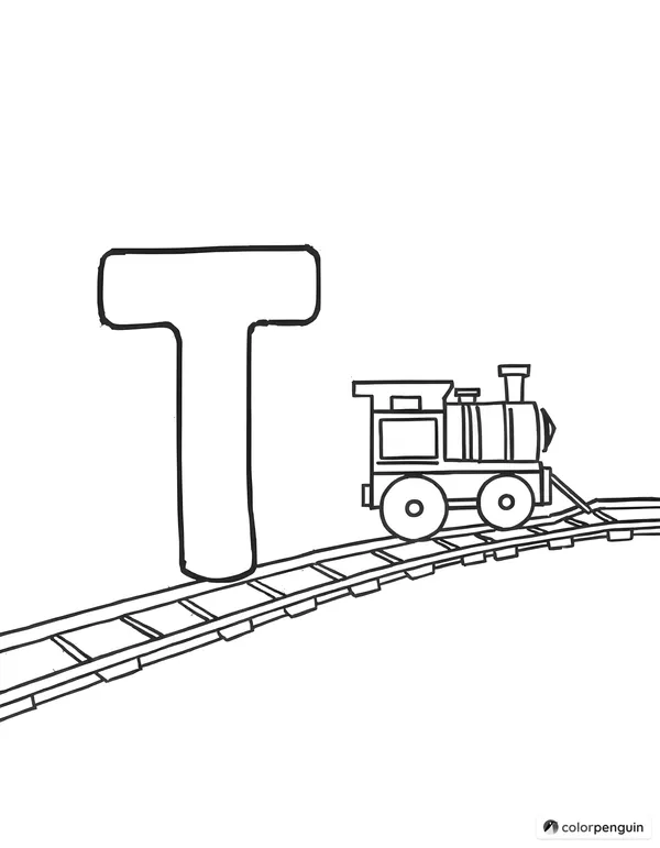 Letter T with a Train on Tracks