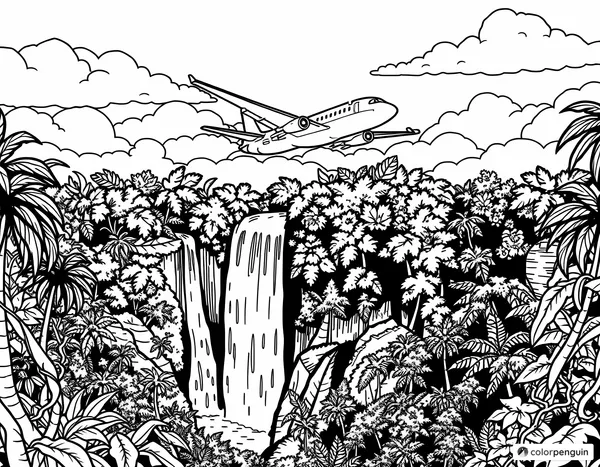 Airplane Above a Tropical Waterfall