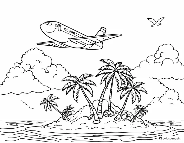 Airplane Over a Tropical Island