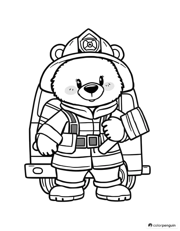 Bear Firefighter with a Fire Truck