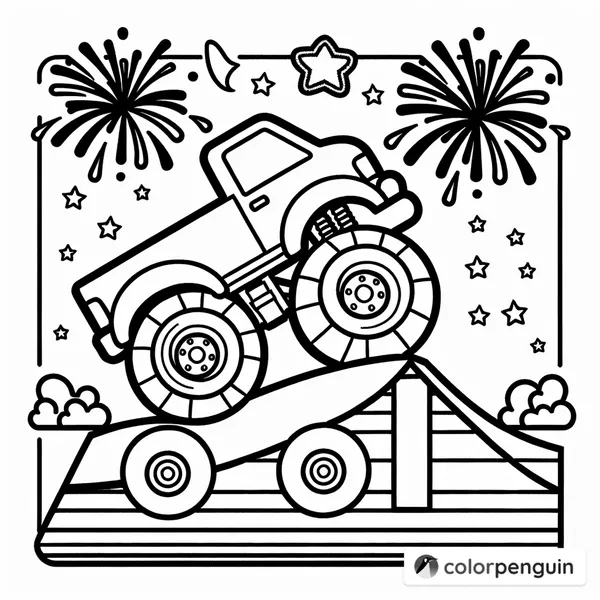 Monster Truck Flip with Fireworks