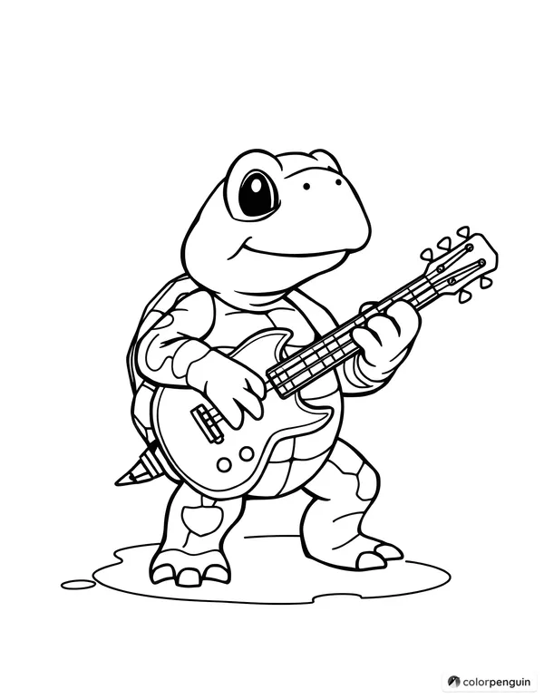 Cartoon turtle playing guitar