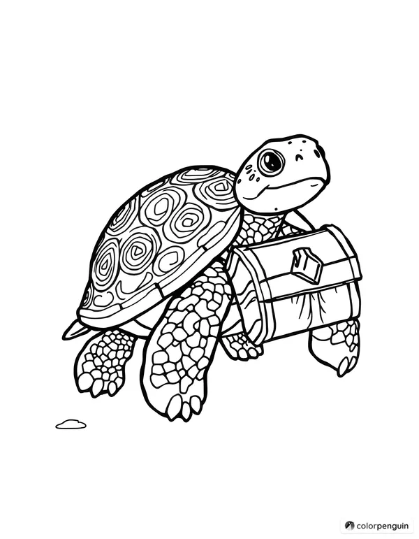 Turtle carrying a treasure chest