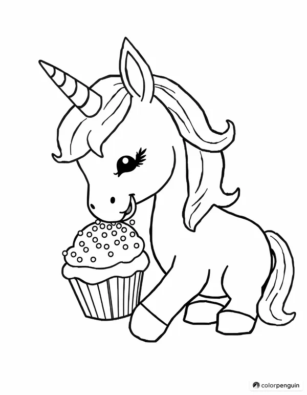 Unicorn Enjoying a Cupcake