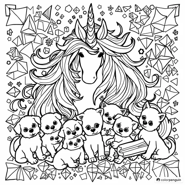 Unicorn Snuggles with Puppies and Kittens