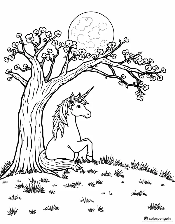 Unicorn Under the Moonlit Tree