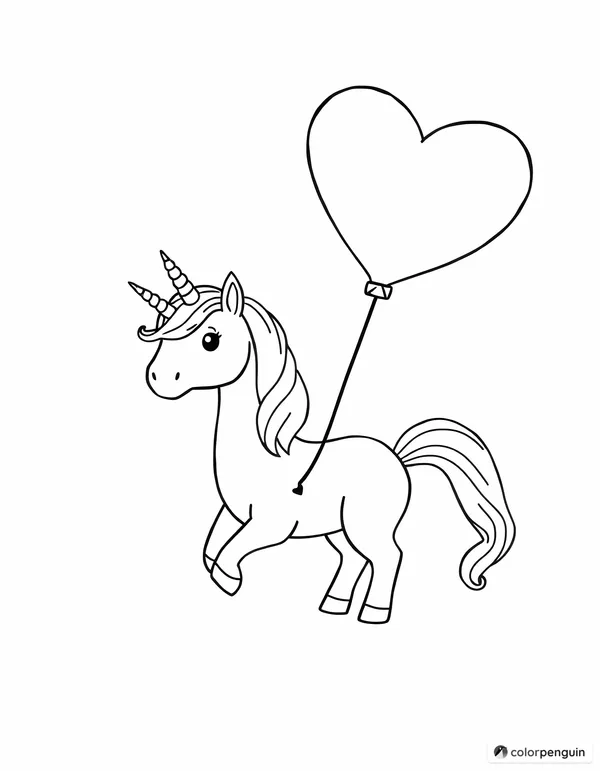 Unicorn with a Heart-Shaped Balloon