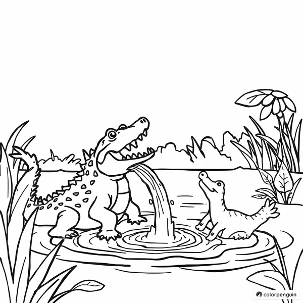 Crocodile Splashing Water in the Jungle