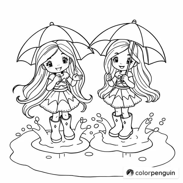 Two Little Princesses Splashing in Puddles