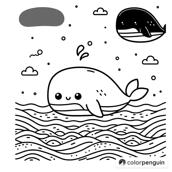 Cute Whale in the Sea Coloring Page