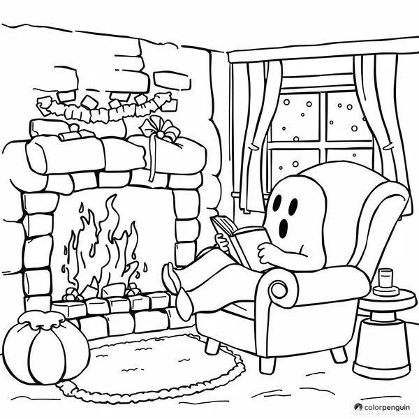 Cozy Winter Fireplace with a Friendly Ghost