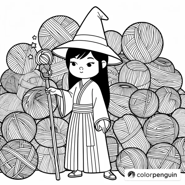 Witch Surrounded by Yarn Piles