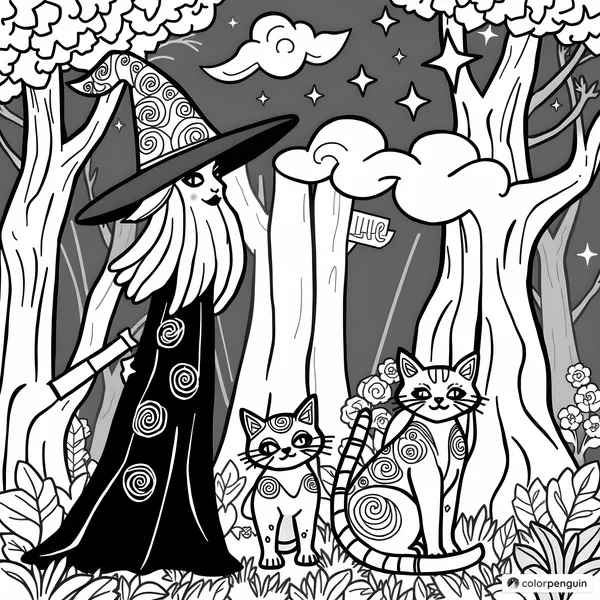 Witch with Her Cats