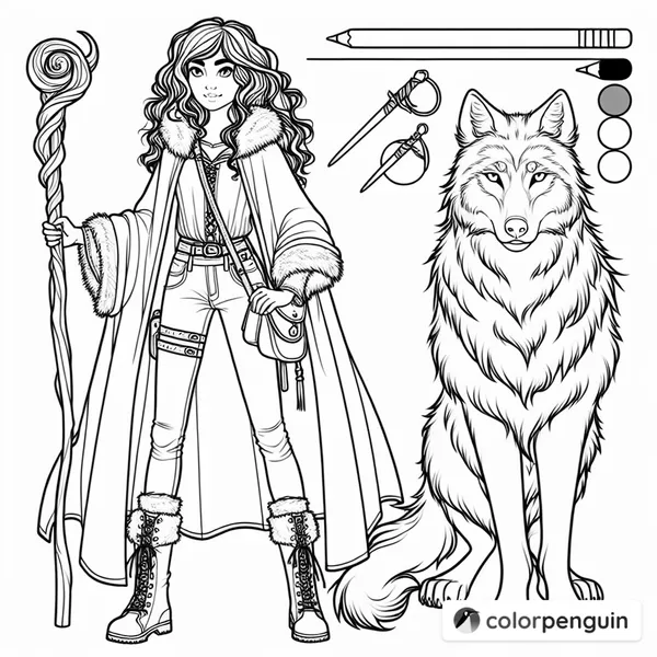 Druid Girl with Her Wolf Friend