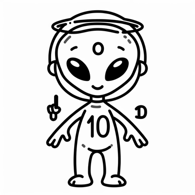 Alien With Number 10 Coloring Page