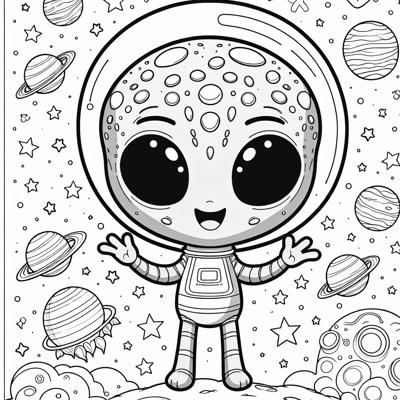 Alien With Outer Space Coloring Page