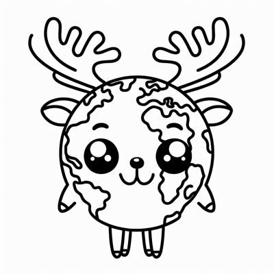 Christmas Reindeer With Earth Coloring Page