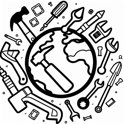 Construction Tools With Earth Coloring Page