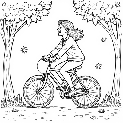 Cycling Through Autumn Leaves Laughter Coloring Page