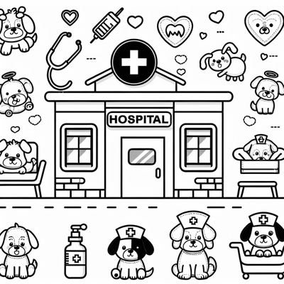 Dog With Hospital Coloring Page