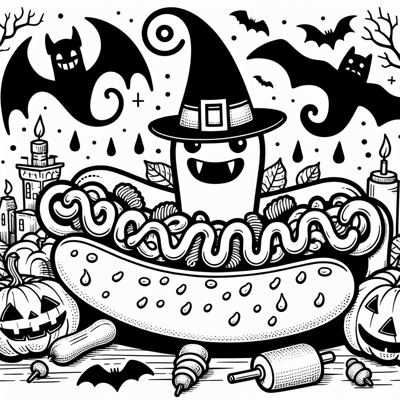 Halloween With Hot Dog Coloring Page