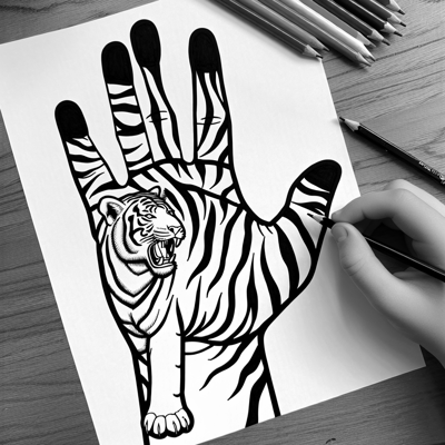 Hand With Tiger Coloring Page