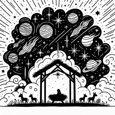 Nativity With Outer Space Coloring Page