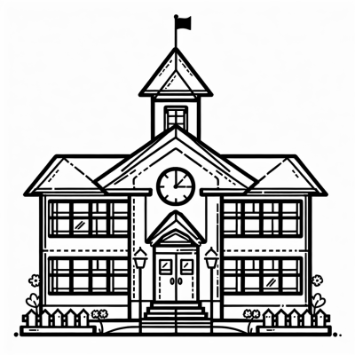 School House With Shadow High Coloring Page