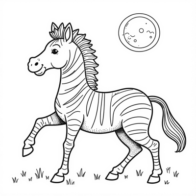 Zebra Danced Under The Moonlight Coloring Page