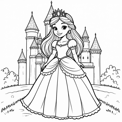 A Beautiful Princess In A Castle Coloring Page