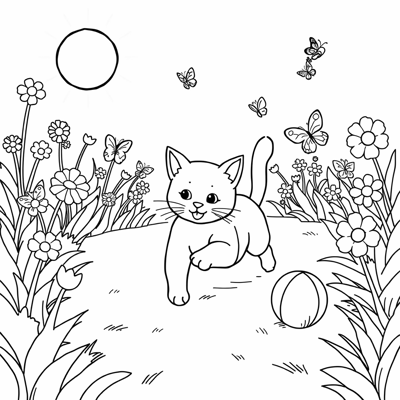 A Cat Playing With A Ball Coloring Page