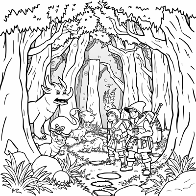 A Detailed Cute RPG Party Coloring Page