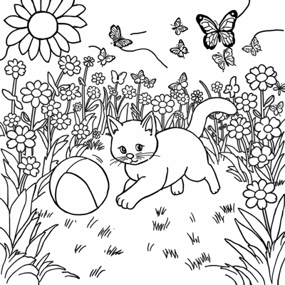Cat Playing With A Ball Coloring Page