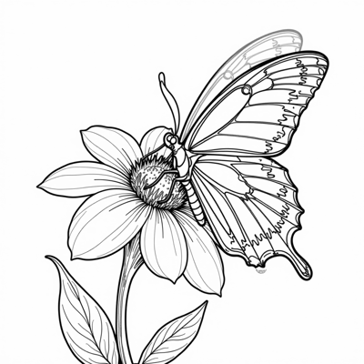 Picture Of A Butterfly On A Flower Coloring Page