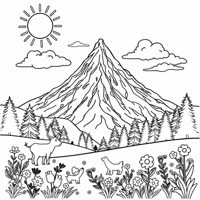 Mountain View Coloring Page