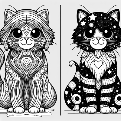 Rainbow Cat And Galaxy Cat Together Coloring Page