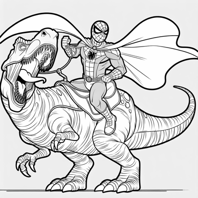 Spiderman Riding A Dinosaur Coloring Page