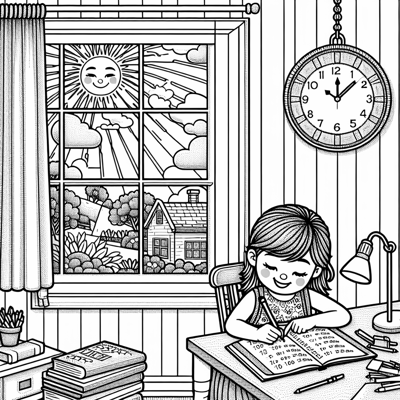 The Weather Is Sunny There Is A Girl Sitting In... Coloring Page