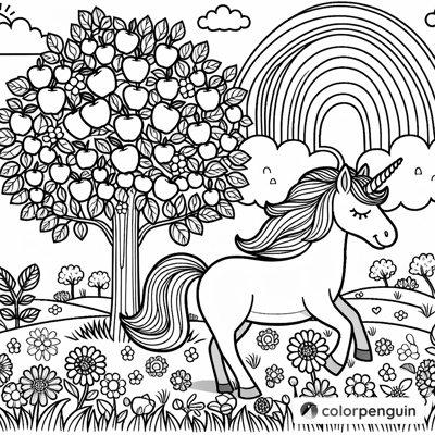 Unicorn In A Flower Meadow Coloring Page
