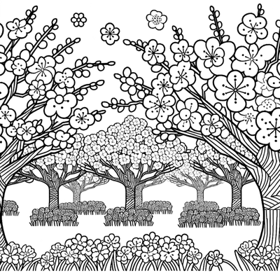 Cherry Blossom Festival Coloring Page