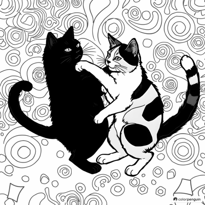 Cat Showdown Black Vs Calico Coloring Page