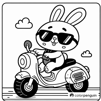 Bunny On A Motorbike With Sunglasses Coloring Page